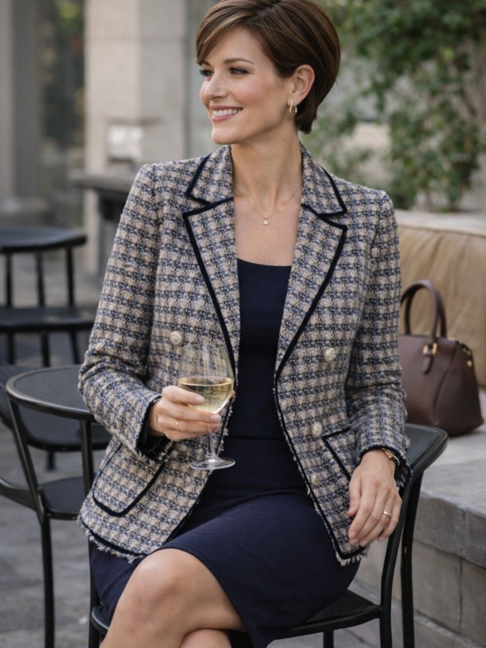 Veronica Beard Theron Tweed Blazer Navy Gold Button Double Breasted NWOT